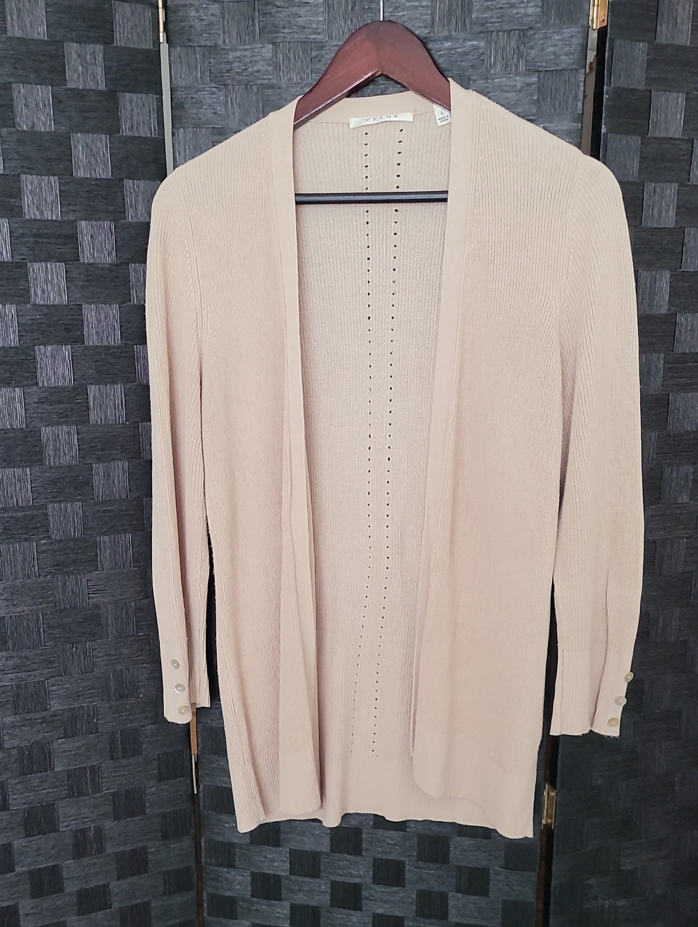 Cyrus Women's Open-Front Beige Ribbed Cardigan